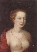 unknow artist A Young girl in a state of undress,wearing a burgundy mantle,and a gold chain and pendant Spain oil painting artist